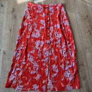 Free People Red Flowery Retro Love Midi Skirt Size‎ 4